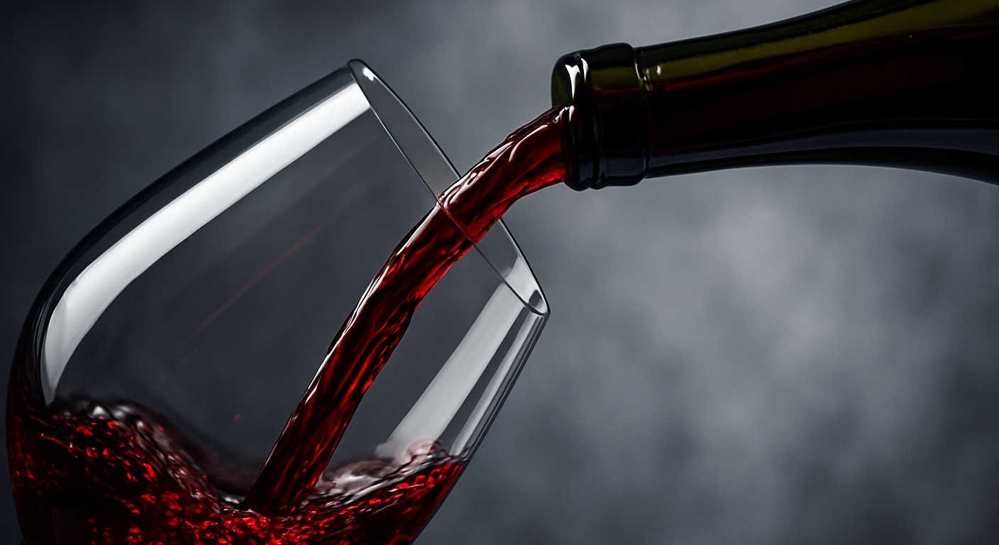 pouring red wine into an elegant wine glass